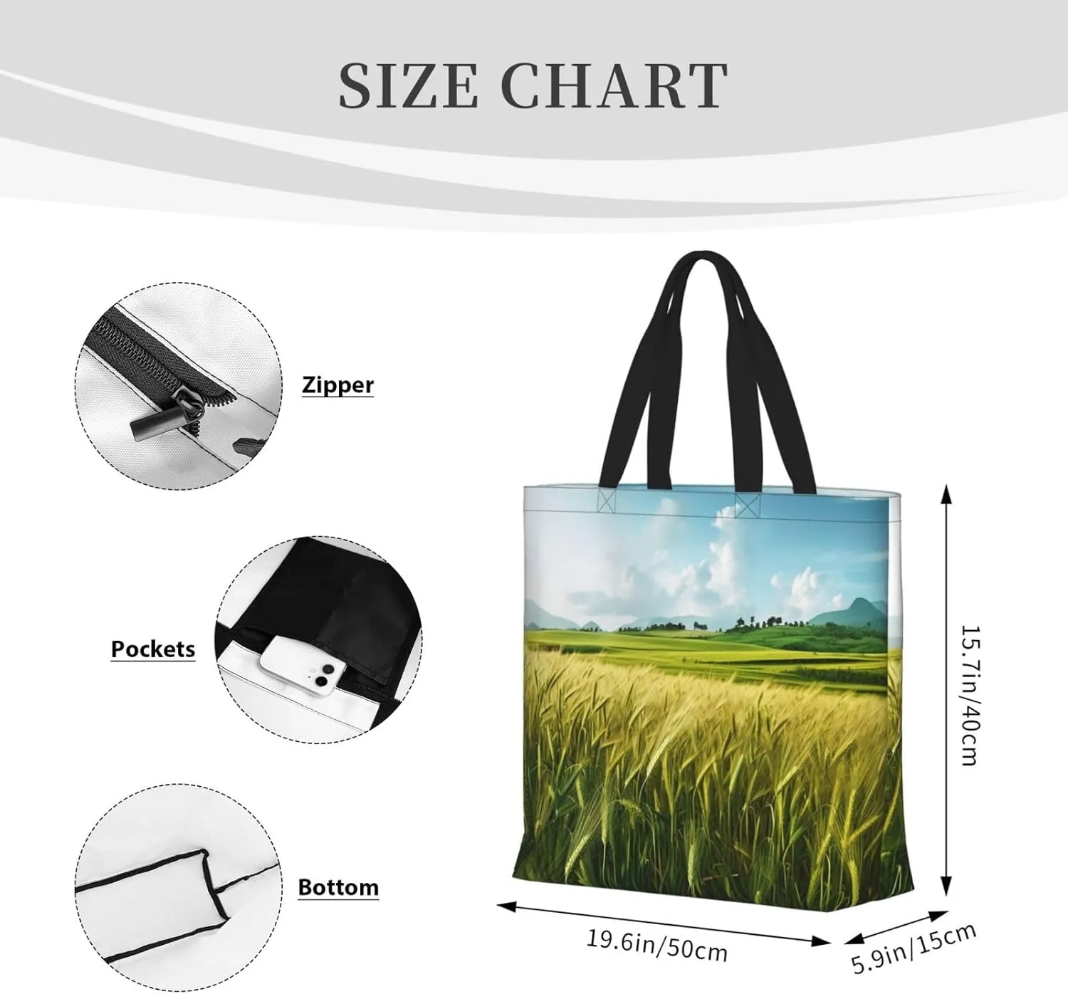 Tote Bag for Women Mountains meet the Sea Shoulder Bag with Zipper Handbag Large Capacity Reusable Grocery Bag