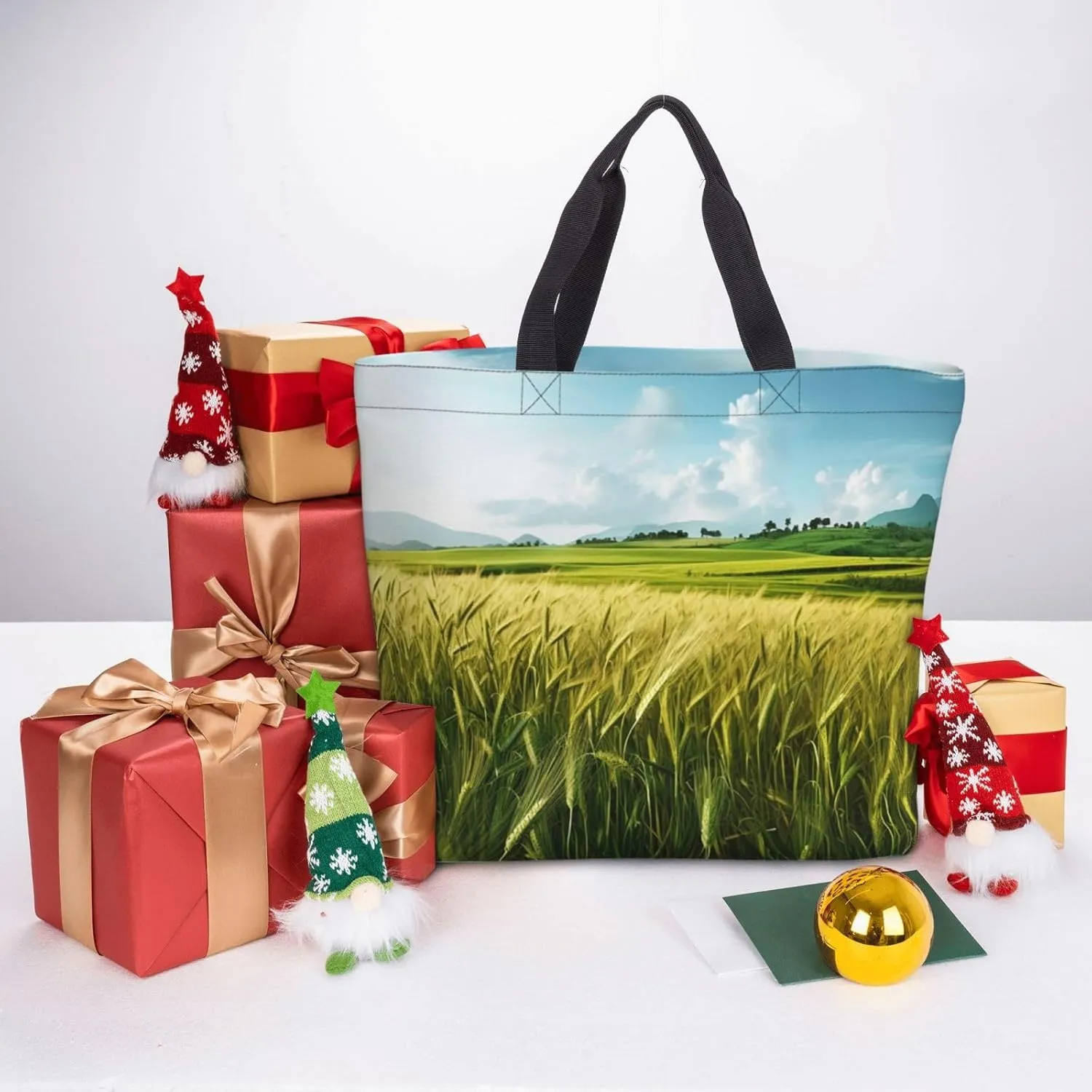 Tote Bag for Women Mountains meet the Sea Shoulder Bag with Zipper Handbag Large Capacity Reusable Grocery Bag
