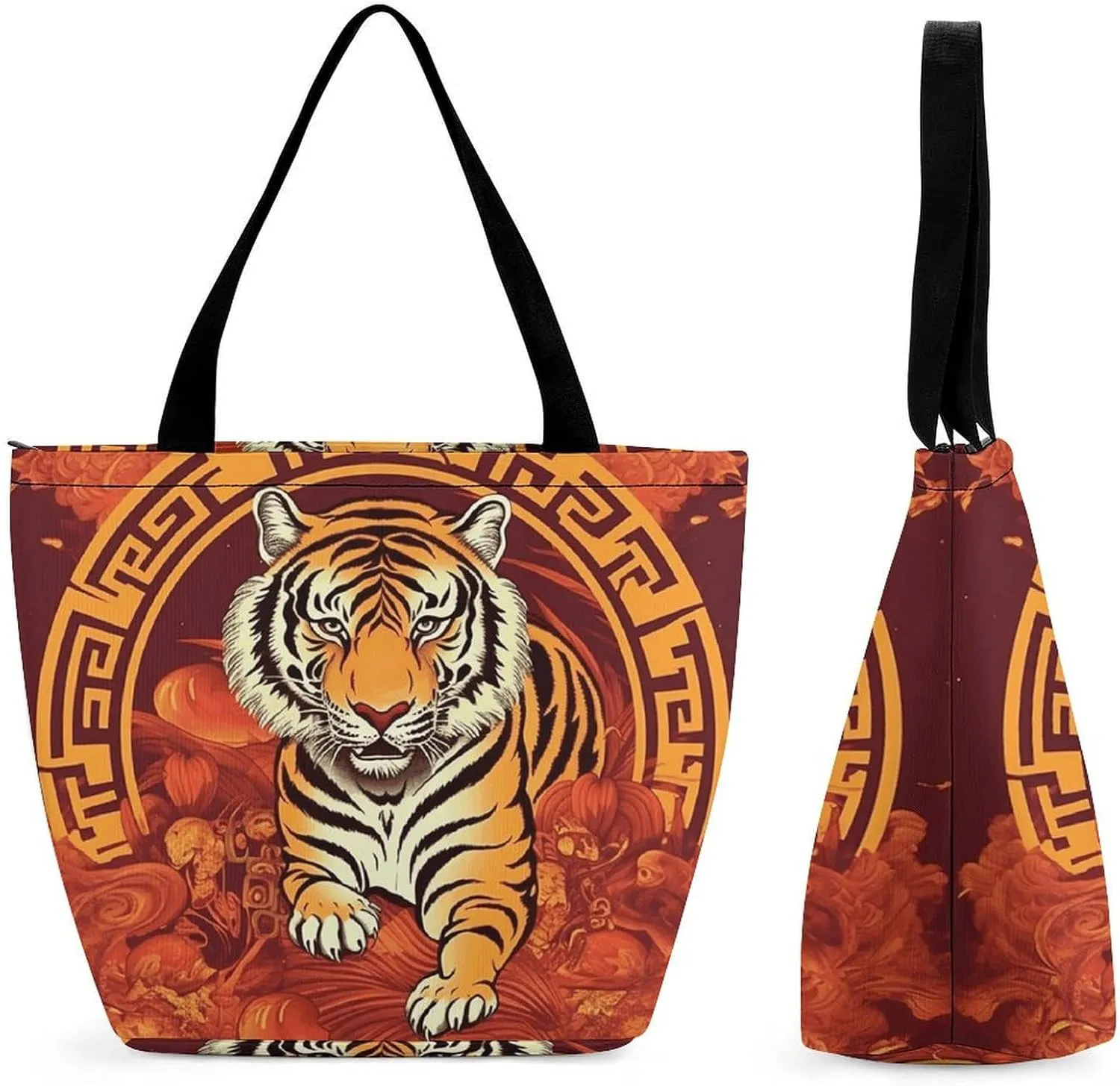 Tote Bag for Women Shoulder Bag with Zipper Prosperity in The Year of The Tiger Handbag for Travel Work Grocery Bag