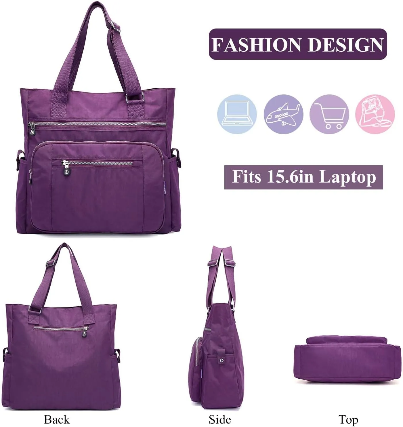 Tote Bag for Women, Waterproof Nylon Shoulder Bags, Multi Pockets Tote Purses, Large Capacity Travel Tote Bag