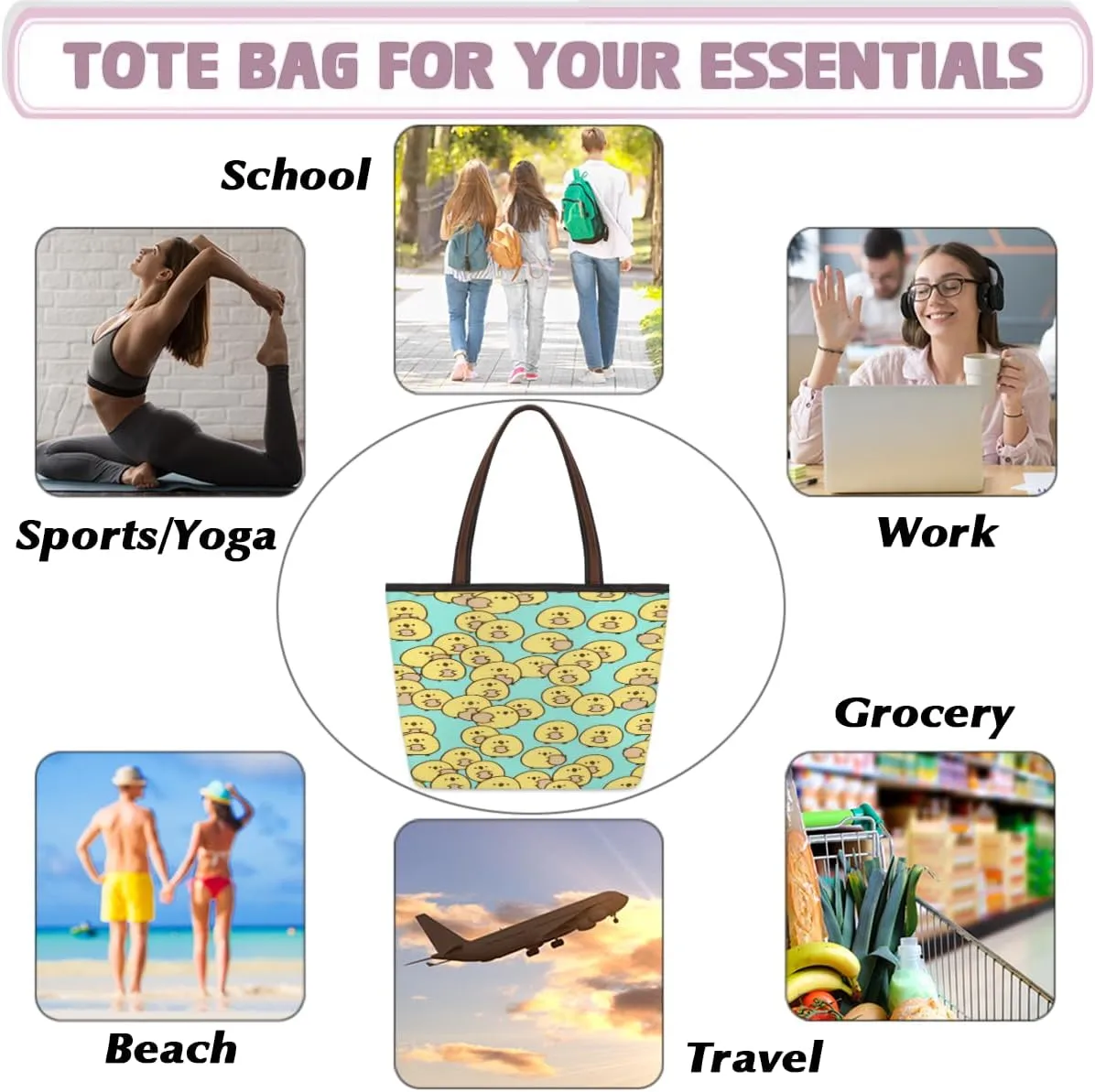 Tote Bag for Women with Zipper Large Capacity Top Handle Casual Shoulder Bag Handbag Reusable Shopping