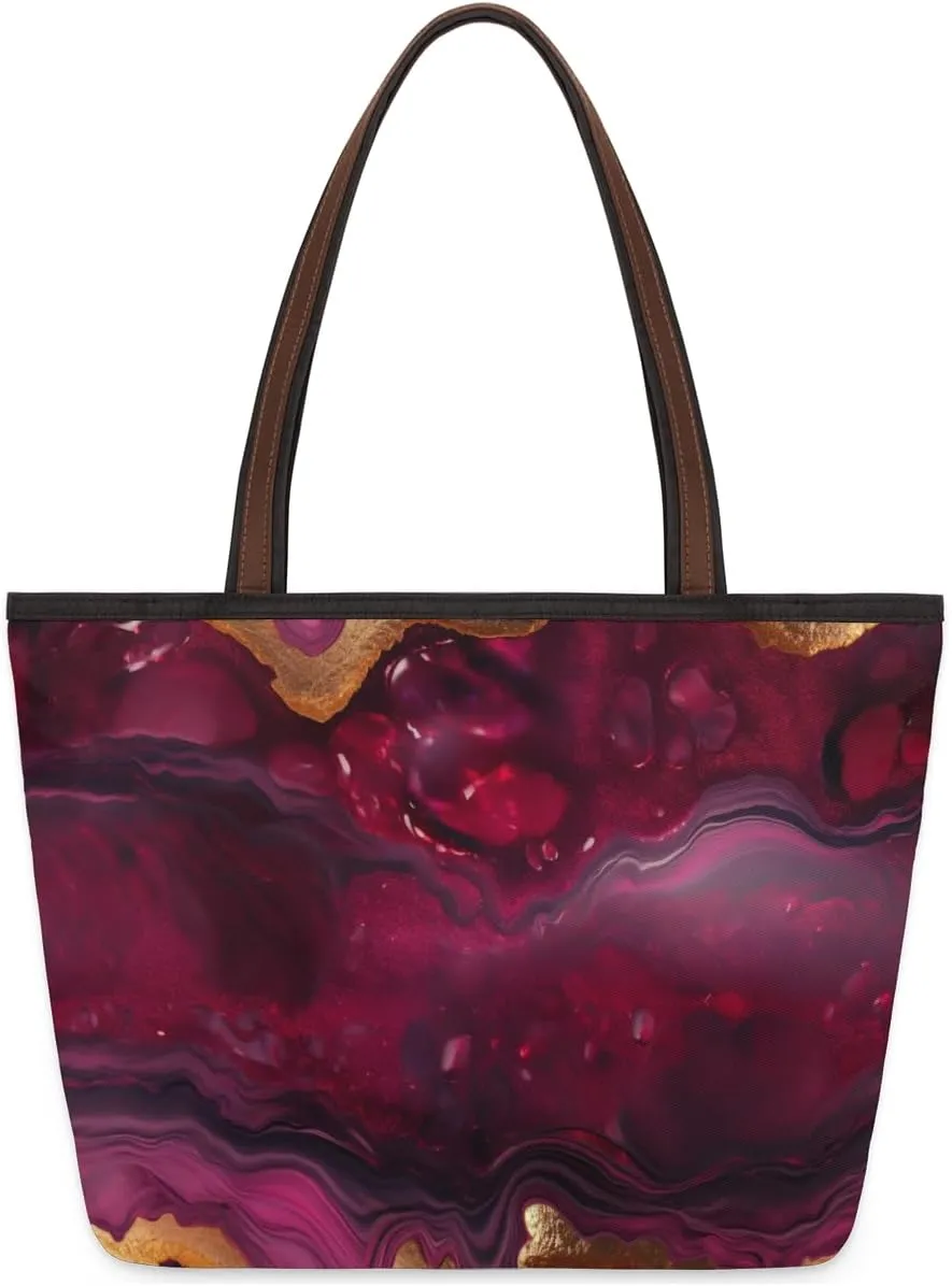 Tote Bag for Women with Zipper Large Capacity Top Handle Casual Shoulder Bag Handbag Reusable Shopping