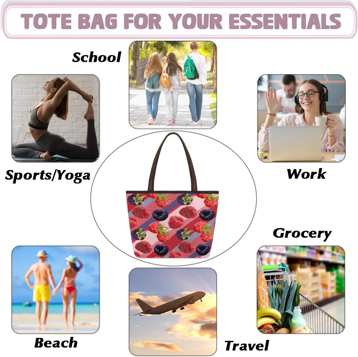 Tote Bag for Women with Zipper Large Capacity Top Handle Casual Shoulder Bag Handbag Reusable Shopping