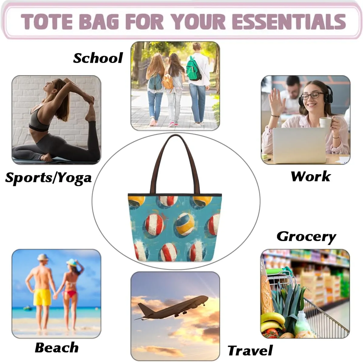 Tote Bag for Women with Zipper Large Capacity Top Handle Casual Shoulder Bag Handbag Reusable Shopping