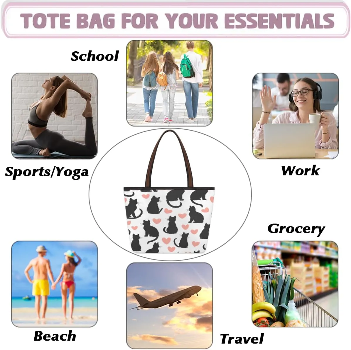 Tote Bag for Women with Zipper Large Capacity Top Handle Casual Shoulder Bag Handbag Reusable Shopping