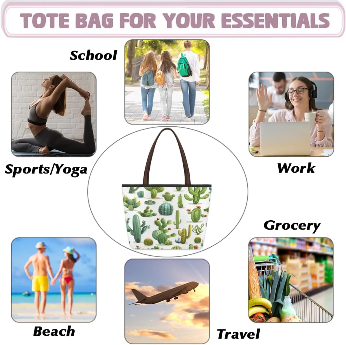 Tote Bag for Women with Zipper Large Capacity Top Handle Casual Shoulder Bag Handbag Reusable Shopping