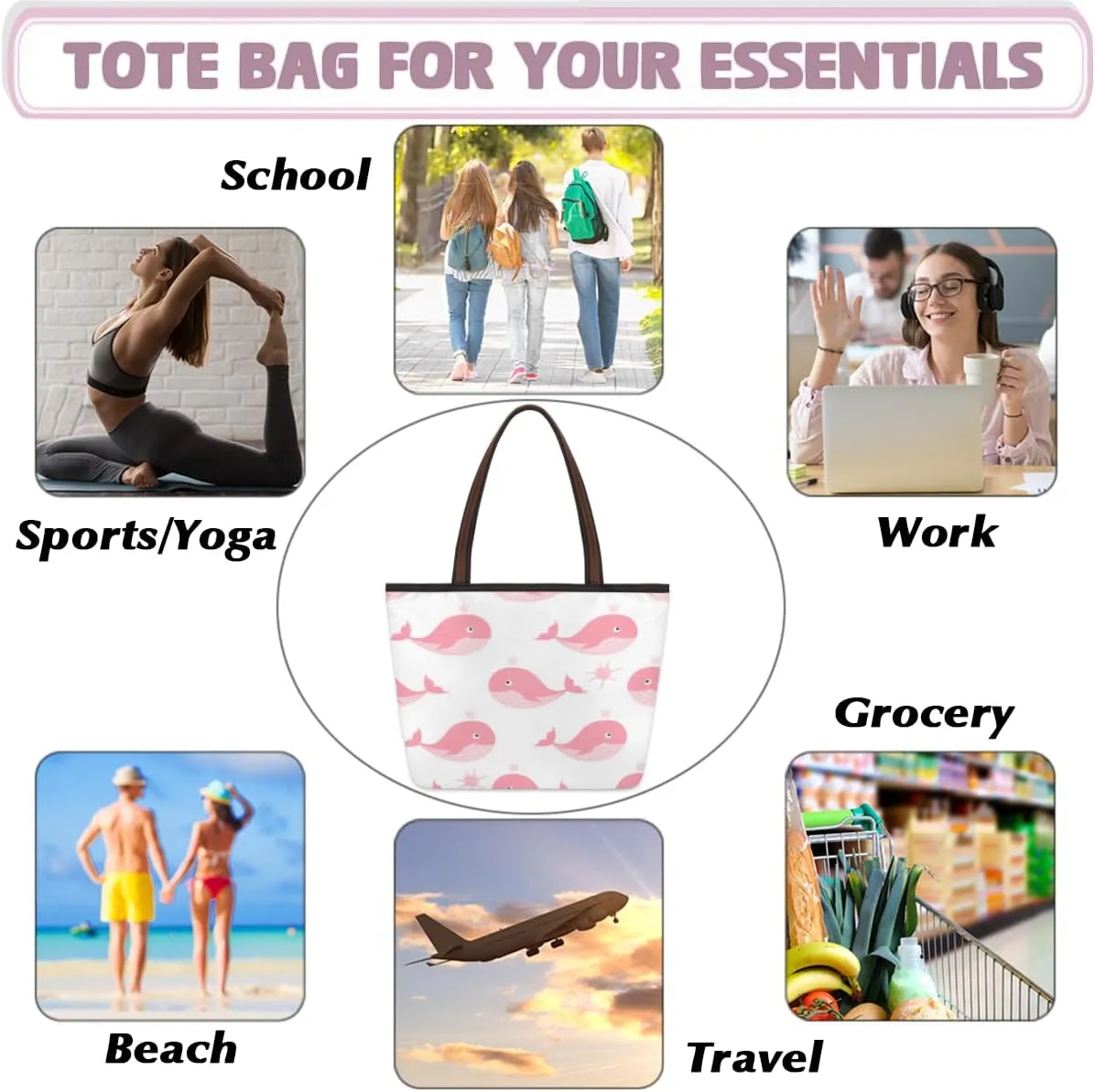 Tote Bag for Women with Zipper Large Capacity Top Handle Casual Shoulder Bag Handbag Reusable Shopping
