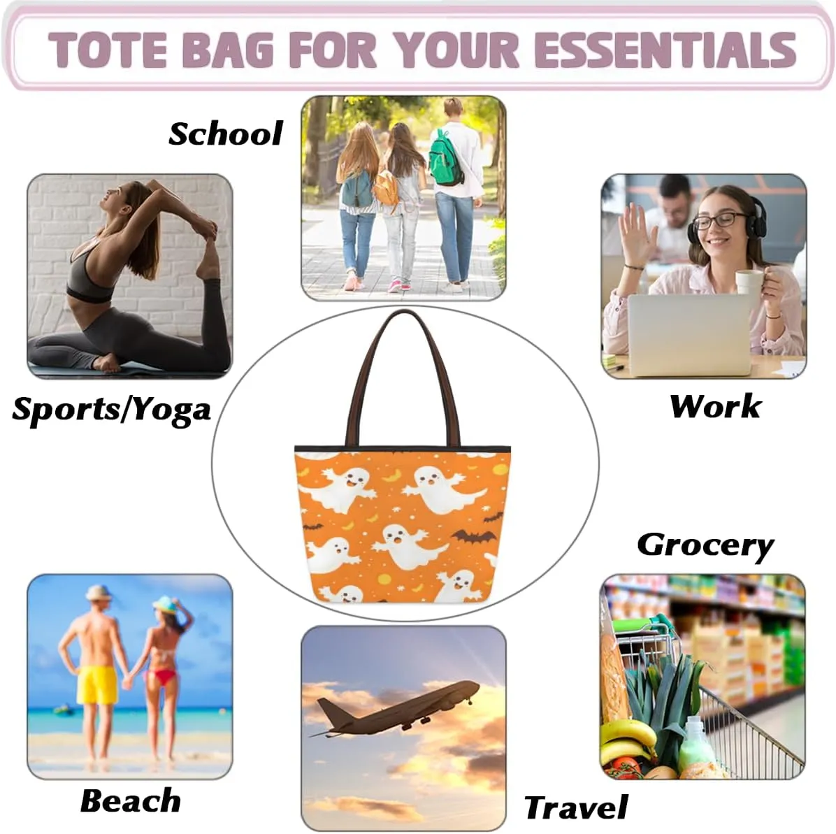 Tote Bag for Women with Zipper Large Capacity Top Handle Casual Shoulder Bag Handbag Reusable Shopping
