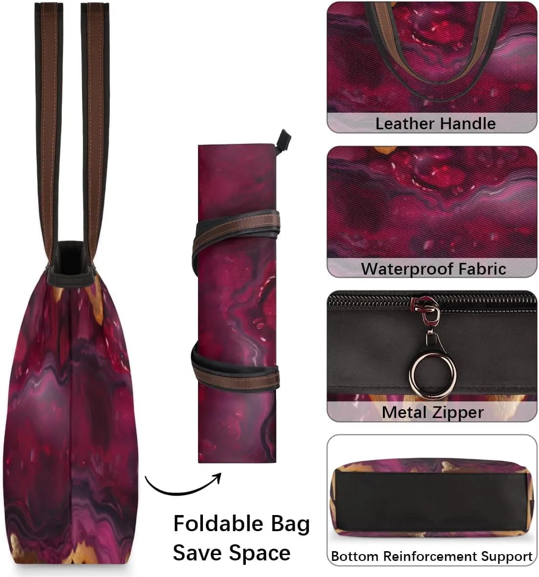 Tote Bag for Women with Zipper Large Capacity Top Handle Casual Shoulder Bag Handbag Reusable Shopping