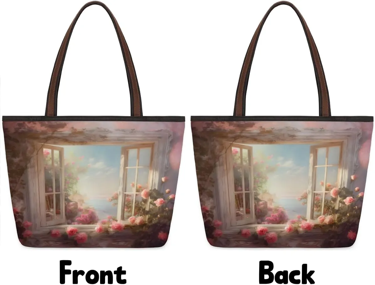 Tote Bag for Women with Zipper Large Capacity Top Handle Casual Shoulder Bag Handbag Reusable Shopping