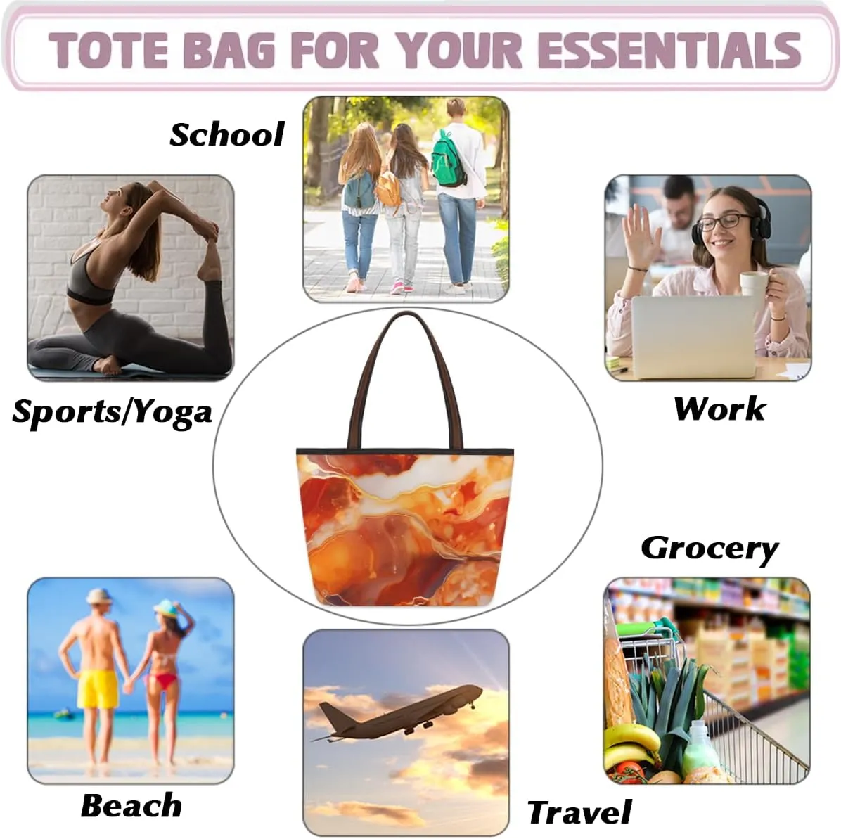 Tote Bag for Women with Zipper Large Capacity Top Handle Casual Shoulder Bag Handbag Reusable Shopping