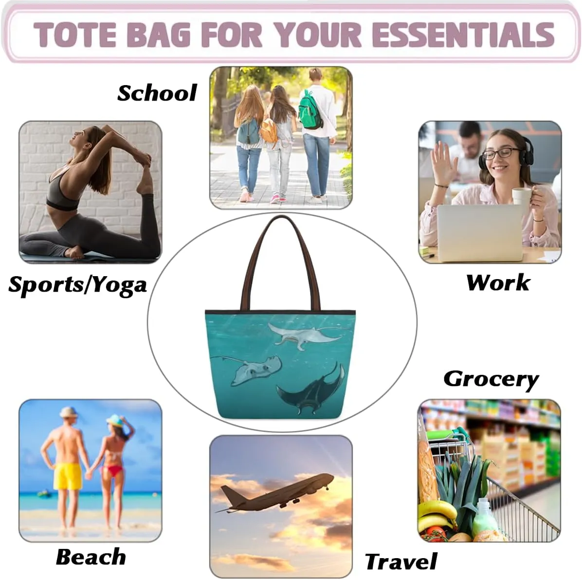 Tote Bag for Women with Zipper Large Capacity Top Handle Casual Shoulder Bag Handbag Reusable Shopping
