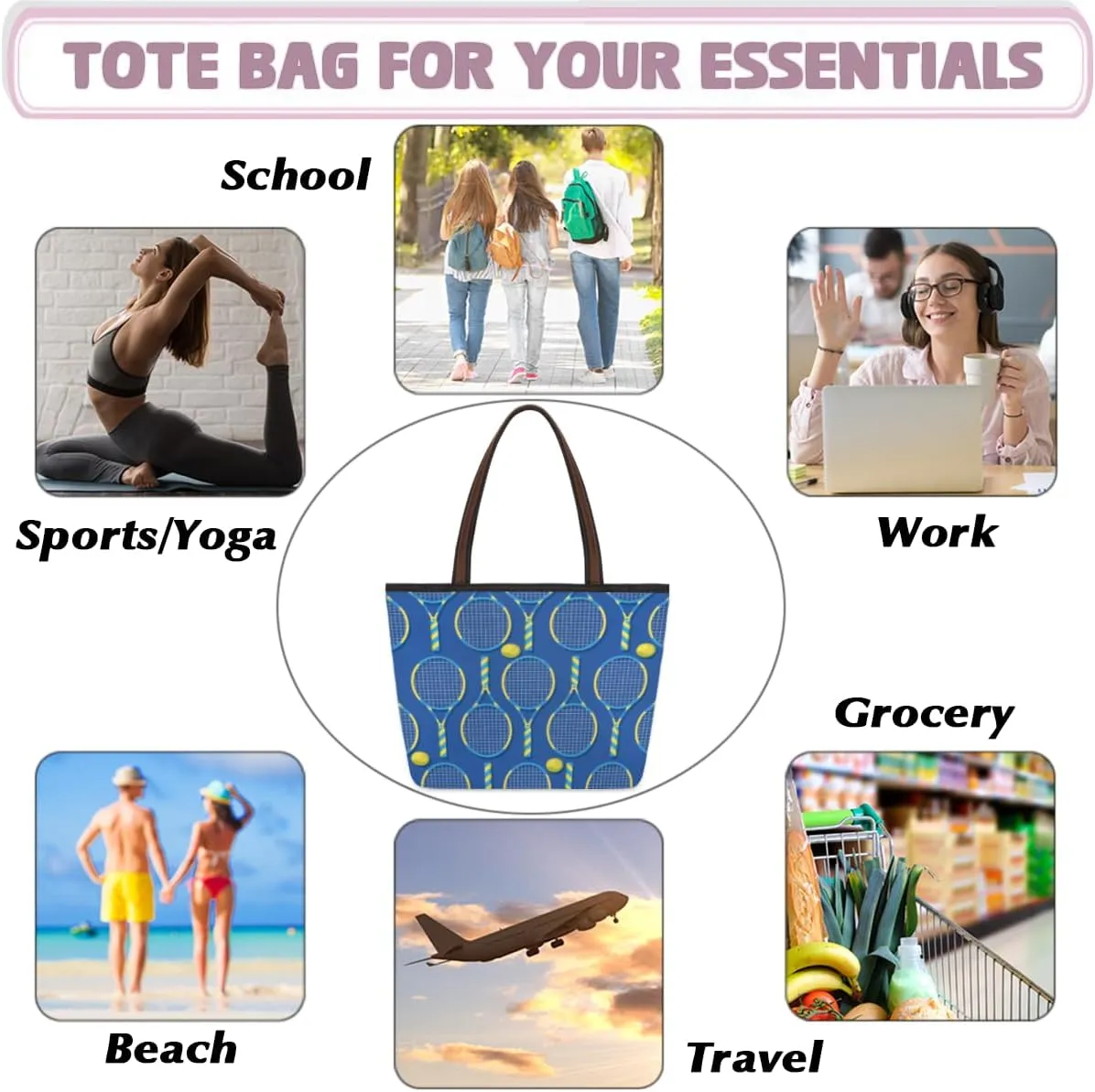 Tote Bag for Women with Zipper Large Capacity Top Handle Casual Shoulder Bag Handbag Reusable Shopping