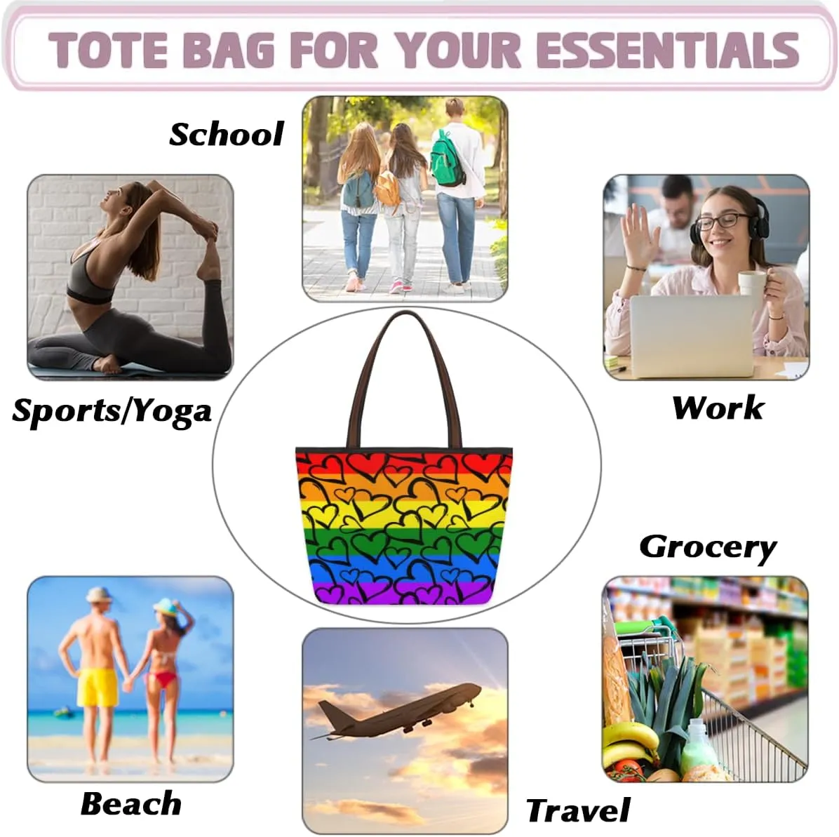 Tote Bag for Women with Zipper Large Capacity Top Handle Casual Shoulder Bag Handbag Reusable Shopping