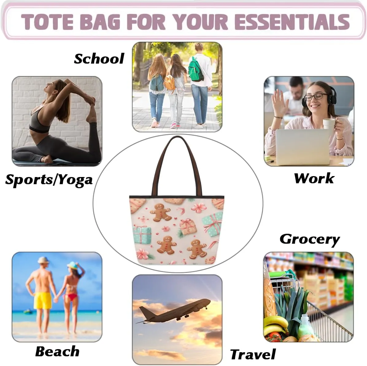 Tote Bag for Women with Zipper Large Capacity Top Handle Casual Shoulder Bag Handbag Reusable Shopping