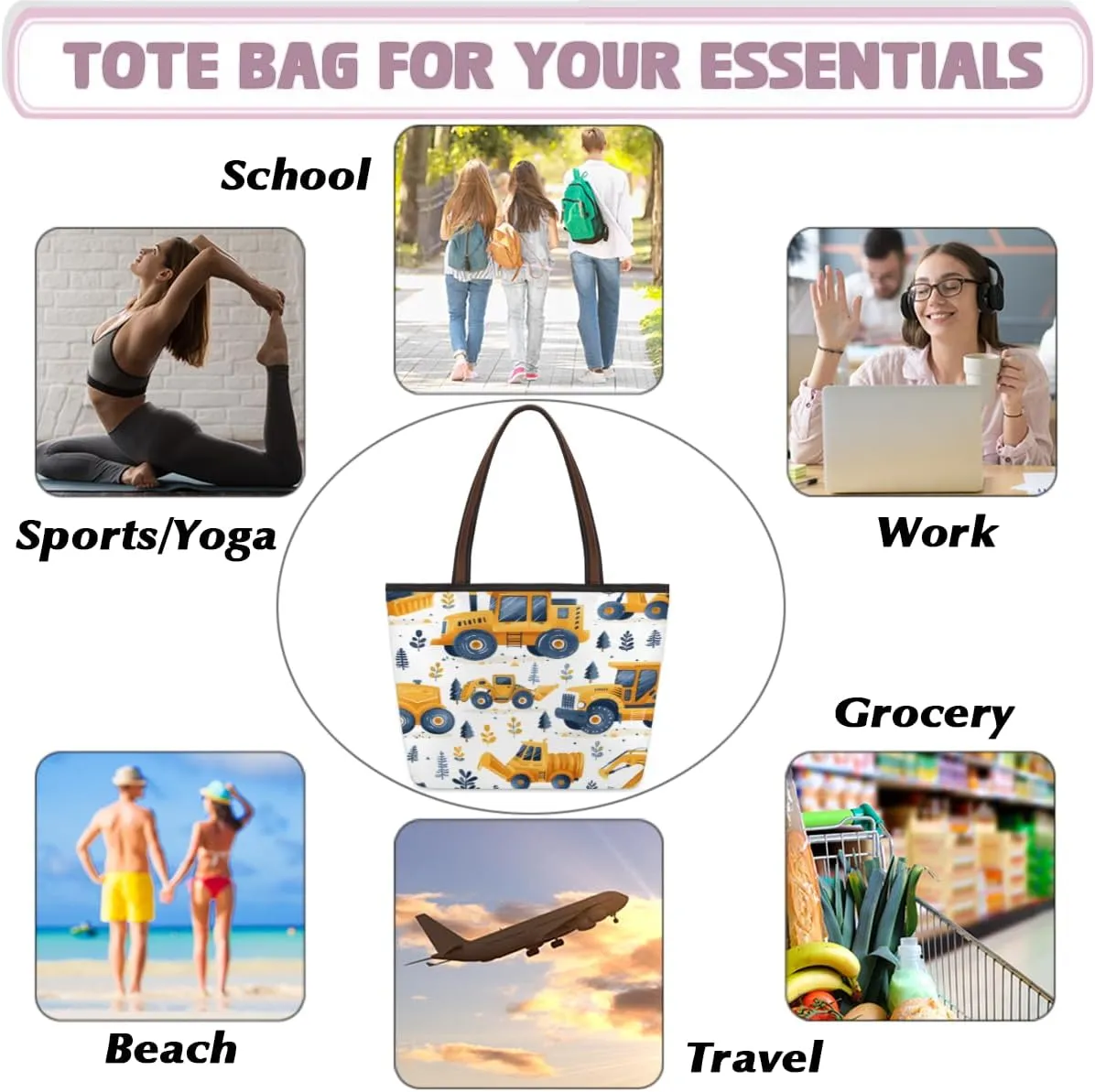 Tote Bag for Women with Zipper Large Capacity Top Handle Casual Shoulder Bag Handbag Reusable Shopping
