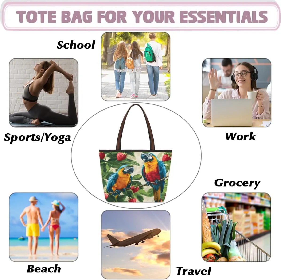 Tote Bag for Women with Zipper Large Capacity Top Handle Casual Shoulder Bag Handbag Reusable Shopping