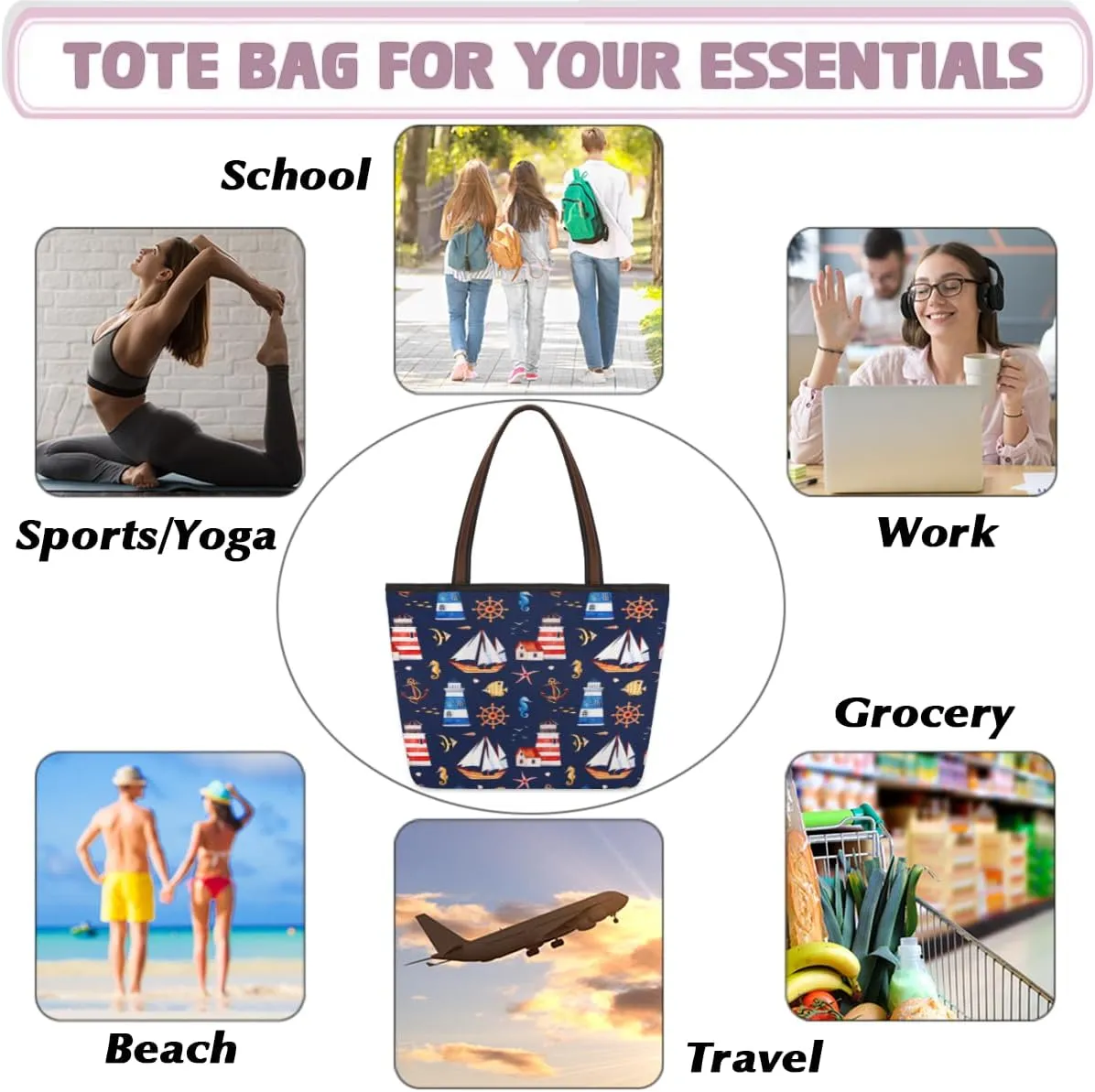 Tote Bag for Women with Zipper Large Capacity Top Handle Casual Shoulder Bag Handbag Reusable Shopping