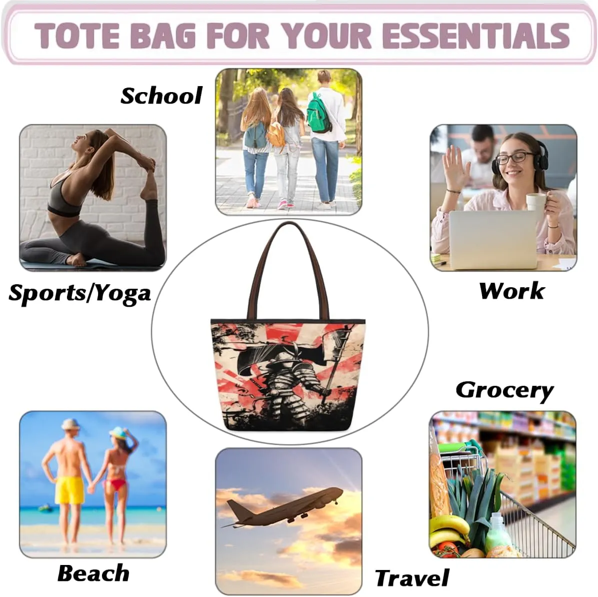 Tote Bag for Women with Zipper Large Capacity Top Handle Casual Shoulder Bag Handbag Reusable Shopping
