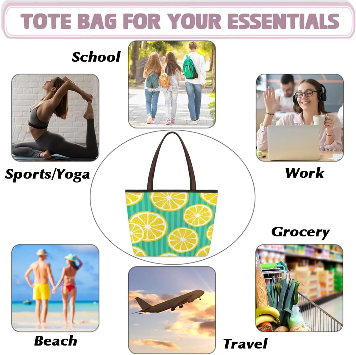 Tote Bag for Women with Zipper Large Capacity Top Handle Casual Shoulder Bag Handbag Reusable Shopping