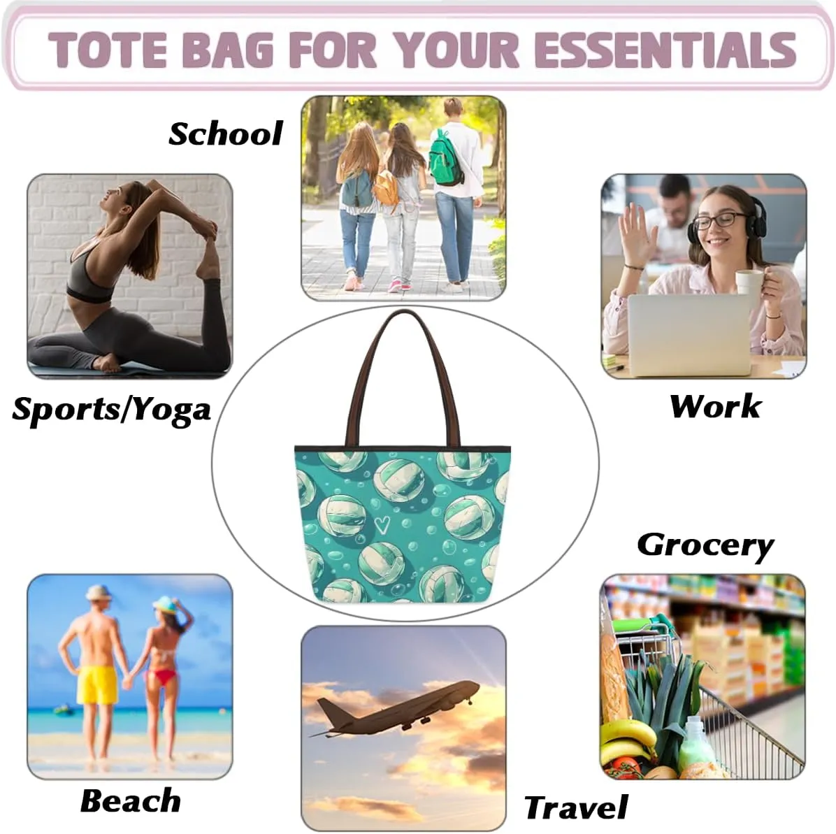 Tote Bag for Women with Zipper Large Capacity Top Handle Casual Shoulder Bag Handbag Reusable Shopping