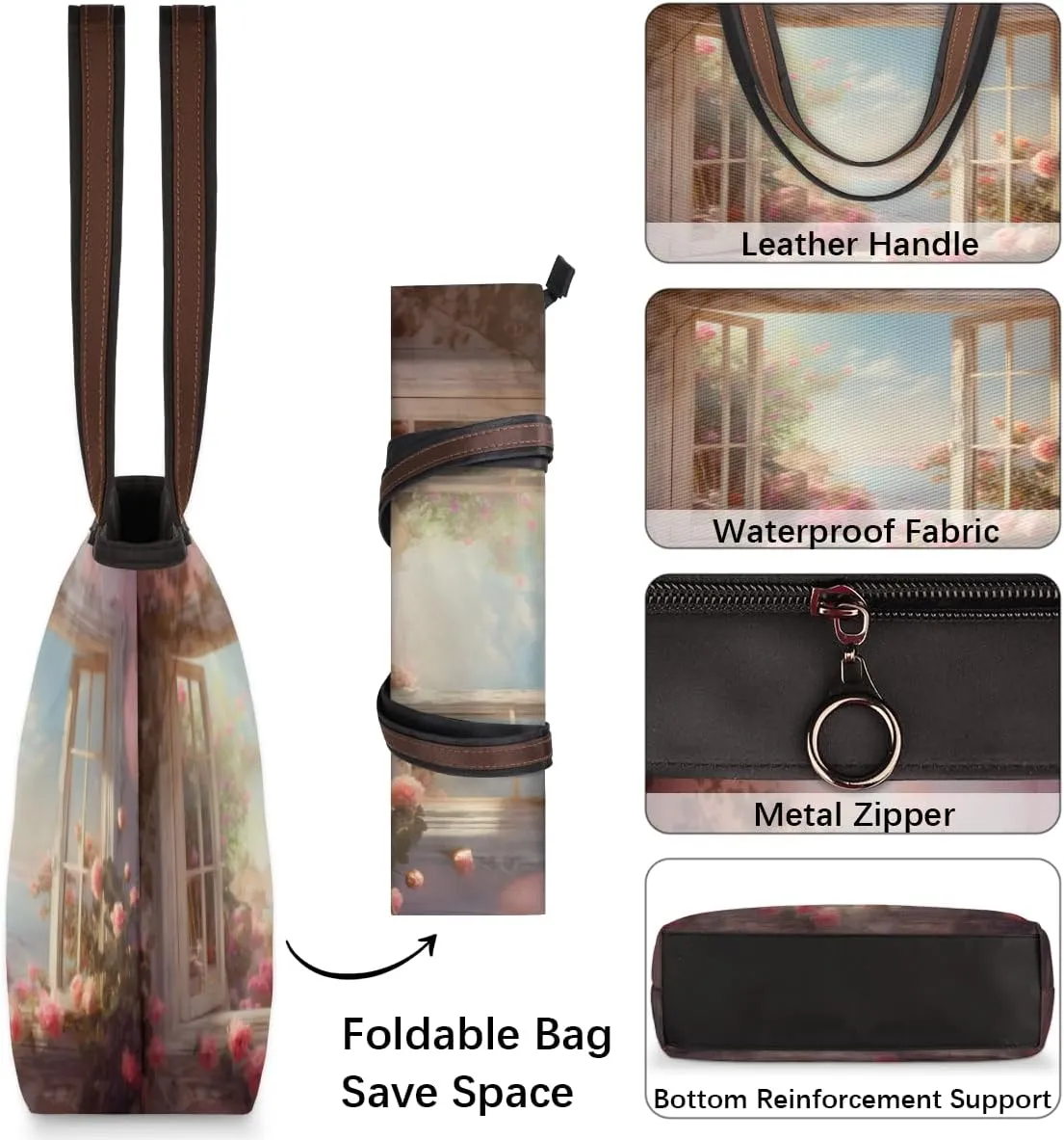 Tote Bag for Women with Zipper Large Capacity Top Handle Casual Shoulder Bag Handbag Reusable Shopping