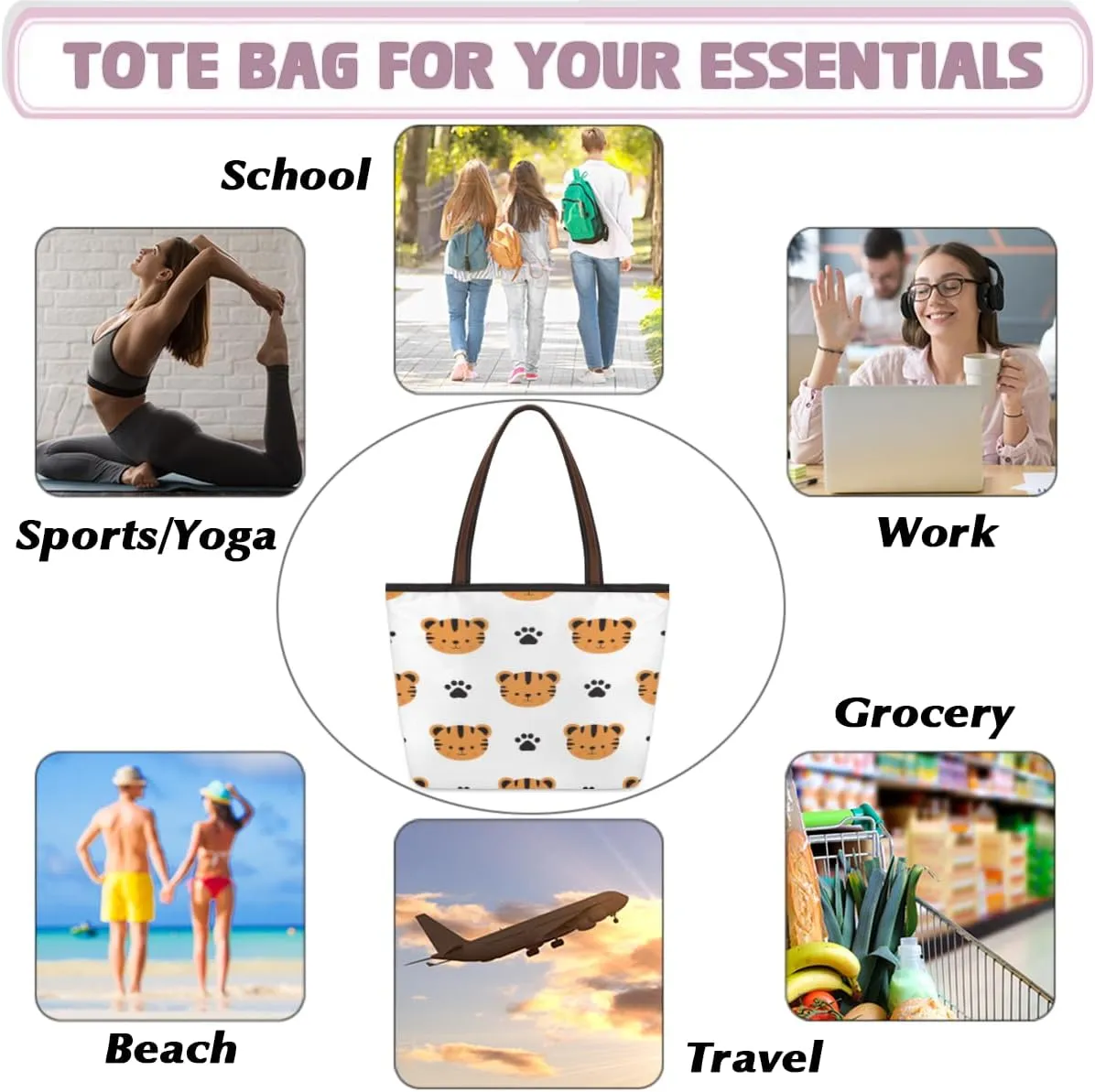 Tote Bag for Women with Zipper Large Capacity Top Handle Casual Shoulder Bag Handbag Reusable Shopping