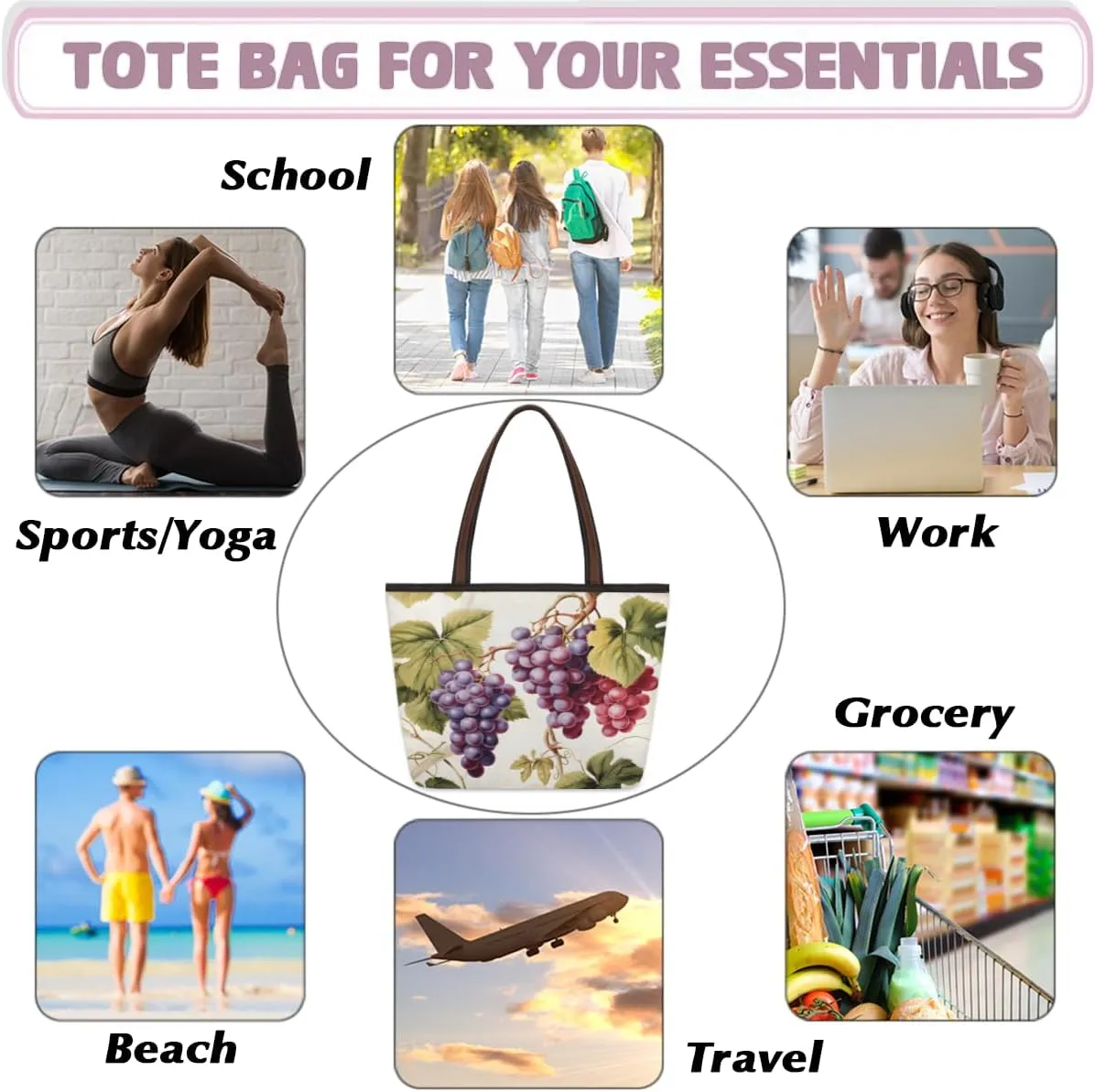 Tote Bag for Women with Zipper Large Capacity Top Handle Casual Shoulder Bag Handbag Reusable Shopping