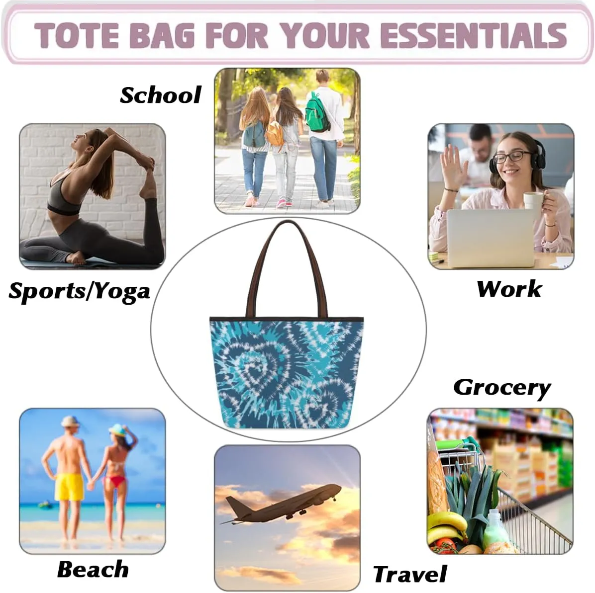 Tote Bag for Women with Zipper Large Capacity Top Handle Casual Shoulder Bag Handbag Reusable Shopping
