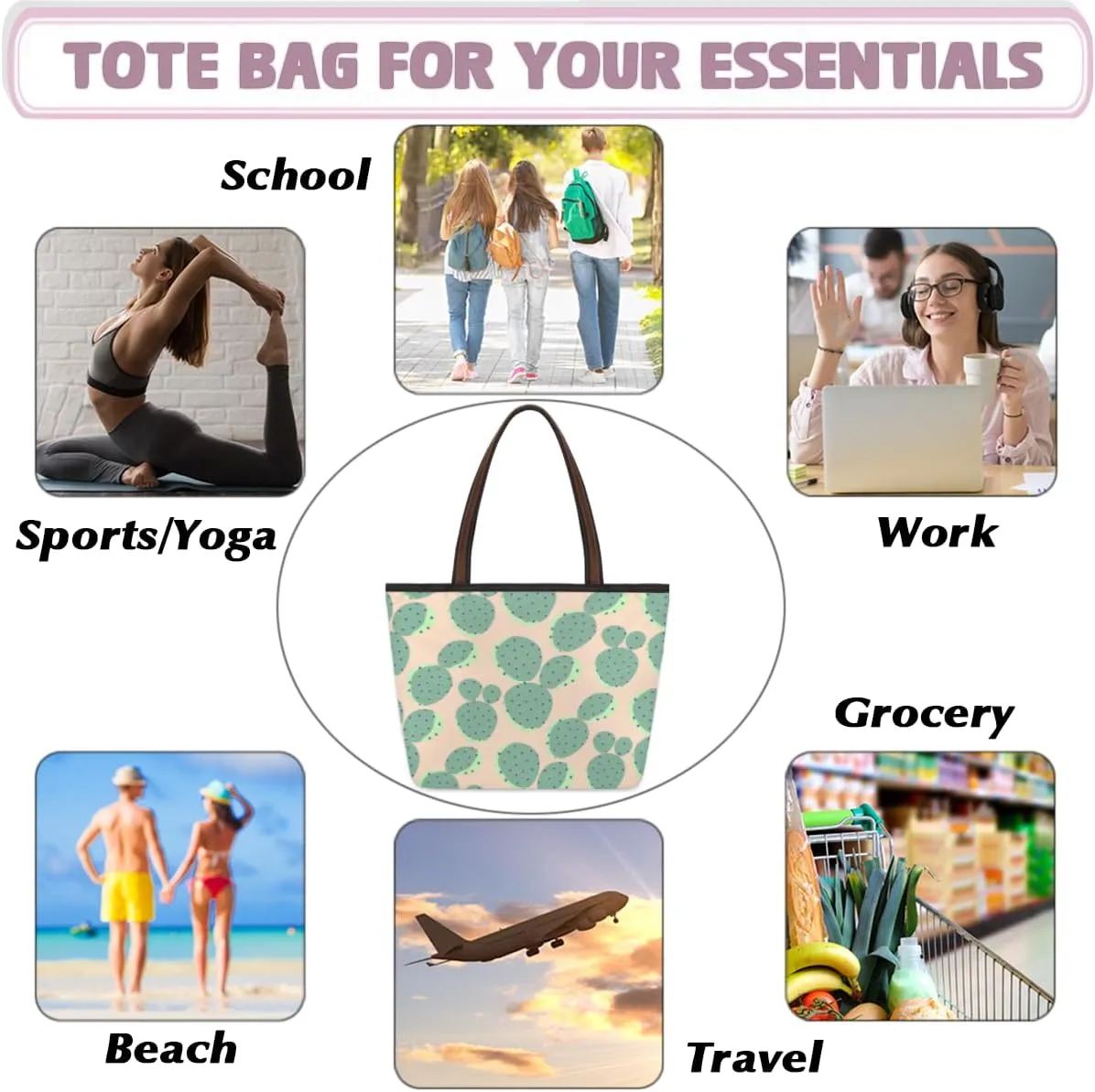 Tote Bag for Women with Zipper Large Capacity Top Handle Casual Shoulder Bag Handbag Reusable Shopping