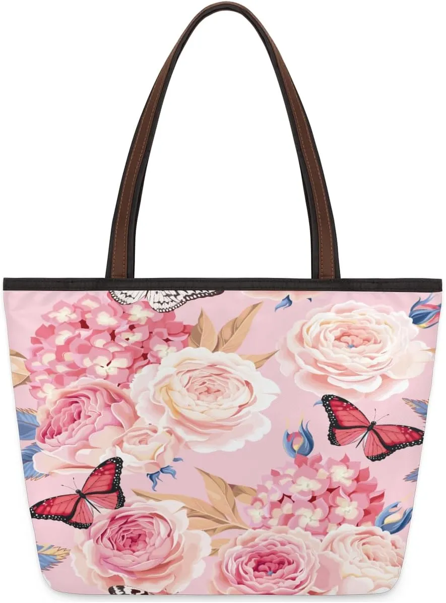Tote Bag for Women with Zipper Large Capacity Top Handle Casual Shoulder Bag Handbag Reusable Shopping
