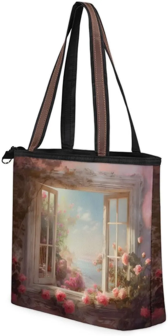 Tote Bag for Women with Zipper Large Capacity Top Handle Casual Shoulder Bag Handbag Reusable Shopping