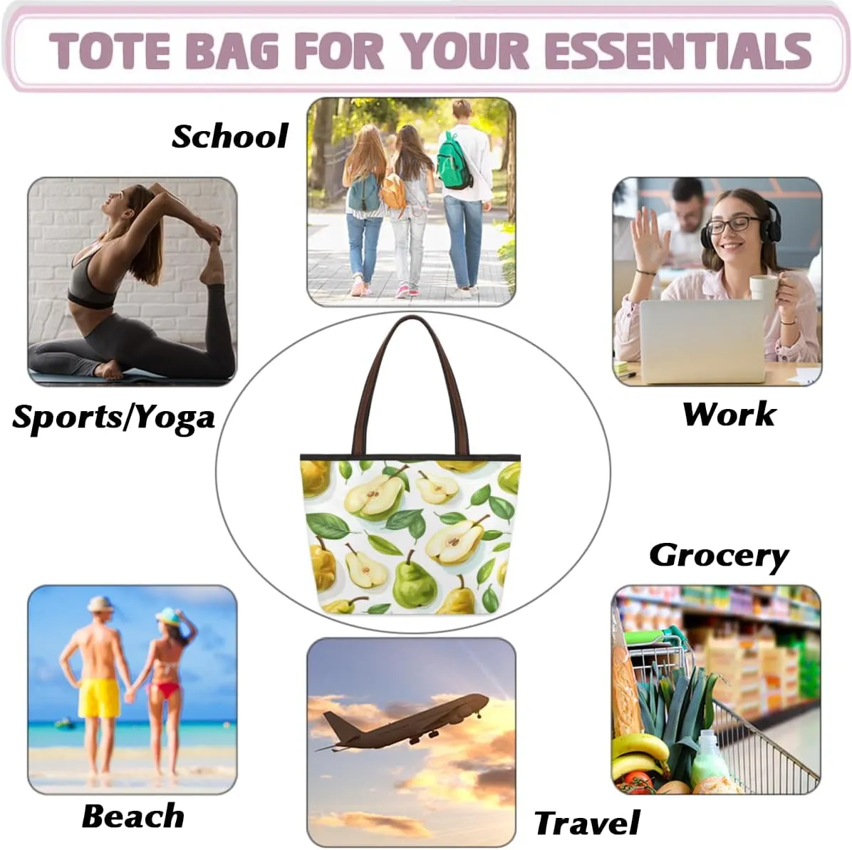 Tote Bag for Women with Zipper Large Capacity Top Handle Casual Shoulder Bag Handbag Reusable Shopping