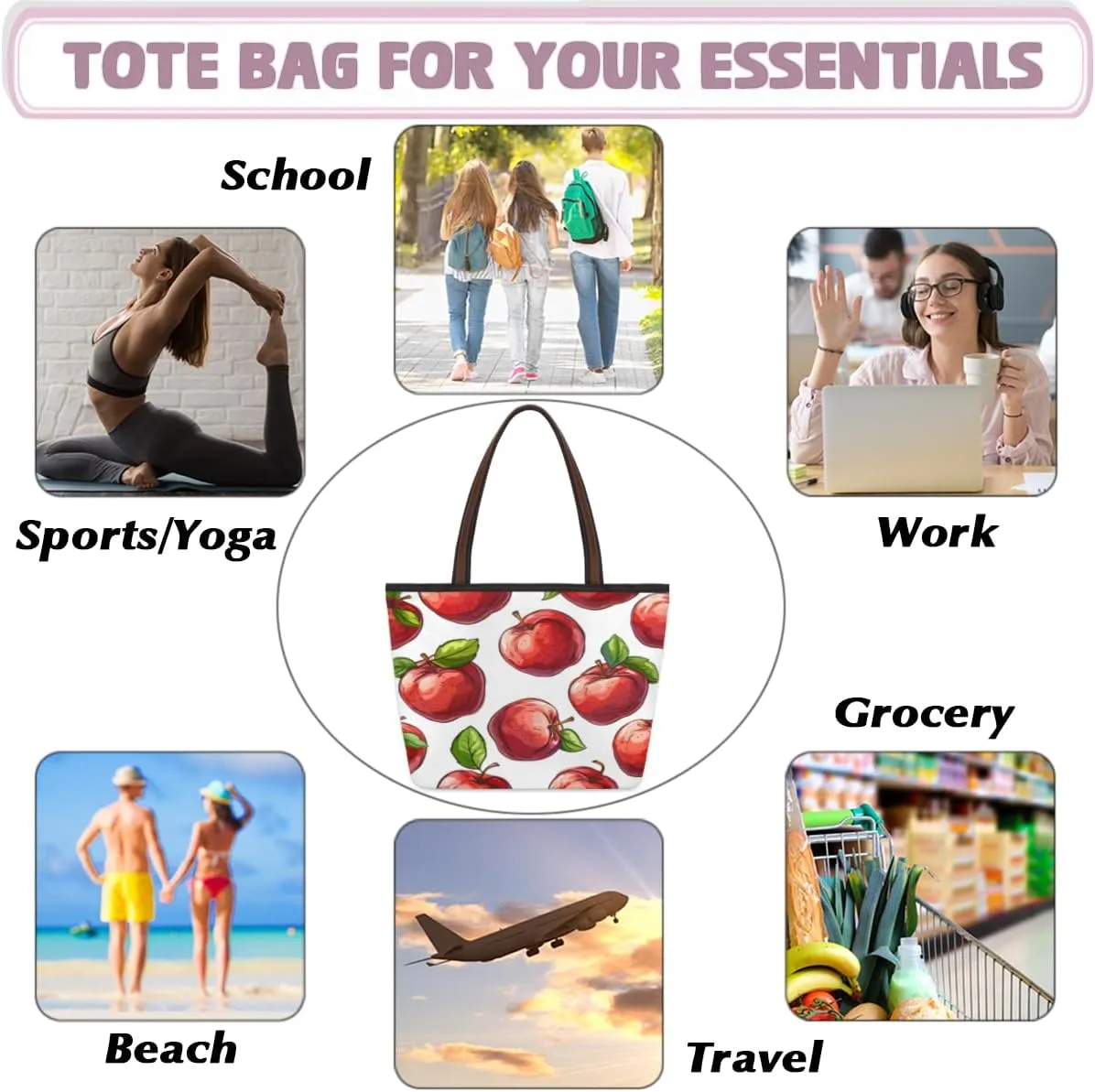 Tote Bag for Women with Zipper Large Capacity Top Handle Casual Shoulder Bag Handbag Reusable Shopping