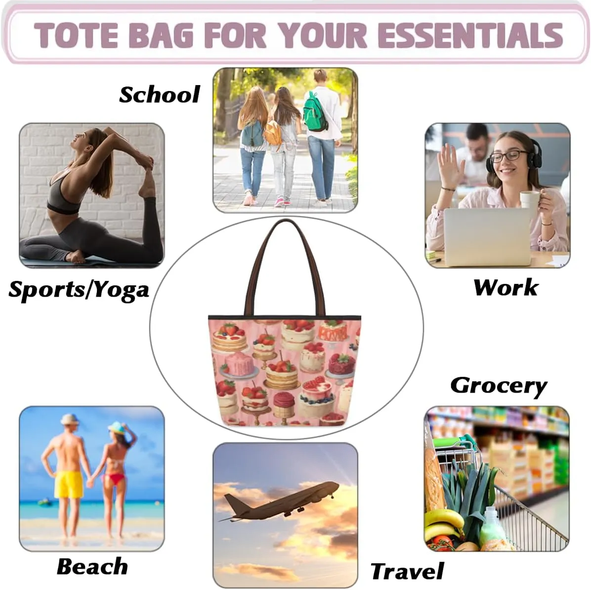 Tote Bag for Women with Zipper Large Capacity Top Handle Casual Shoulder Bag Handbag Reusable Shopping
