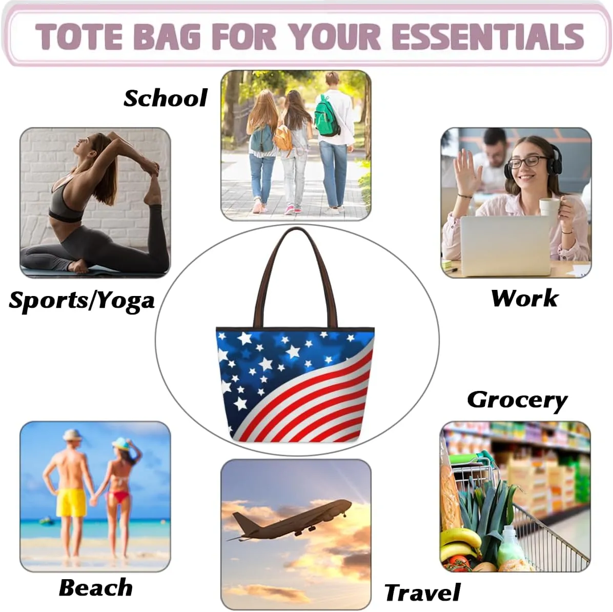 Tote Bag for Women with Zipper Large Capacity Top Handle Casual Shoulder Bag Handbag Reusable Shopping