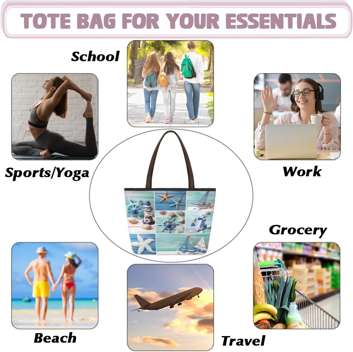 Tote Bag for Women with Zipper Large Capacity Top Handle Casual Shoulder Bag Handbag Reusable Shopping