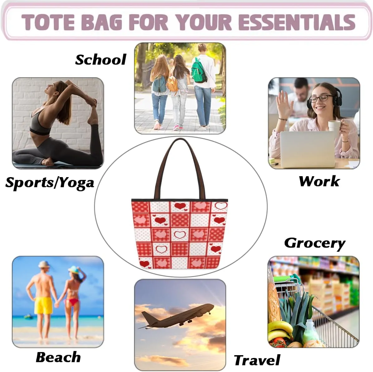 Tote Bag for Women with Zipper Large Capacity Top Handle Casual Shoulder Bag Handbag Reusable Shopping