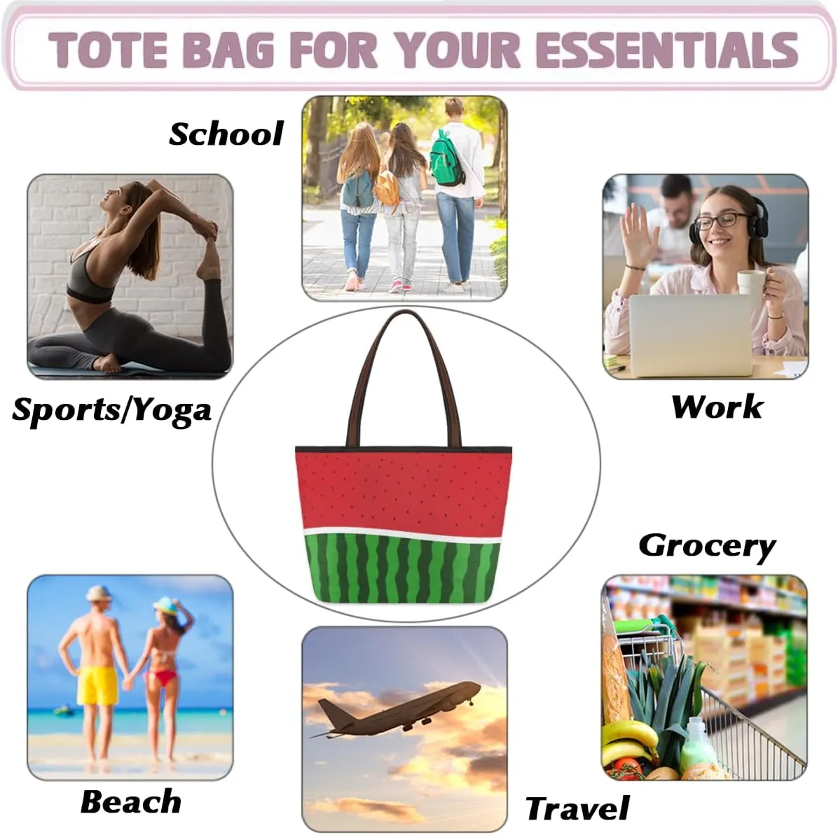 Tote Bag for Women with Zipper Large Capacity Top Handle Casual Shoulder Bag Handbag Reusable Shopping