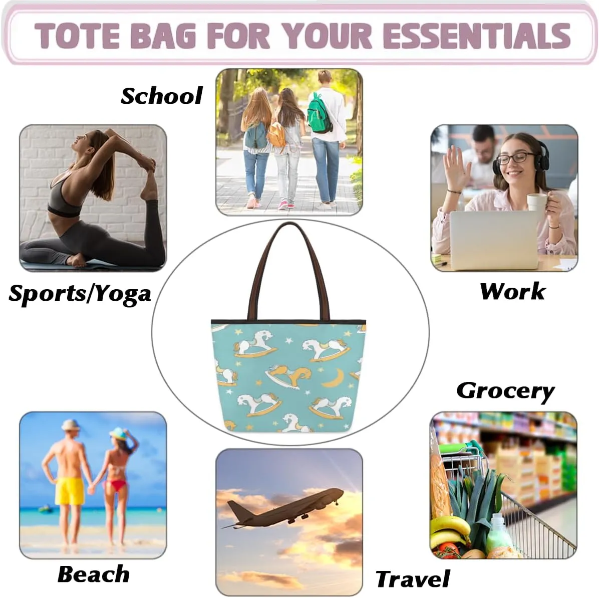 Tote Bag for Women with Zipper Large Capacity Top Handle Casual Shoulder Bag Handbag Reusable Shopping