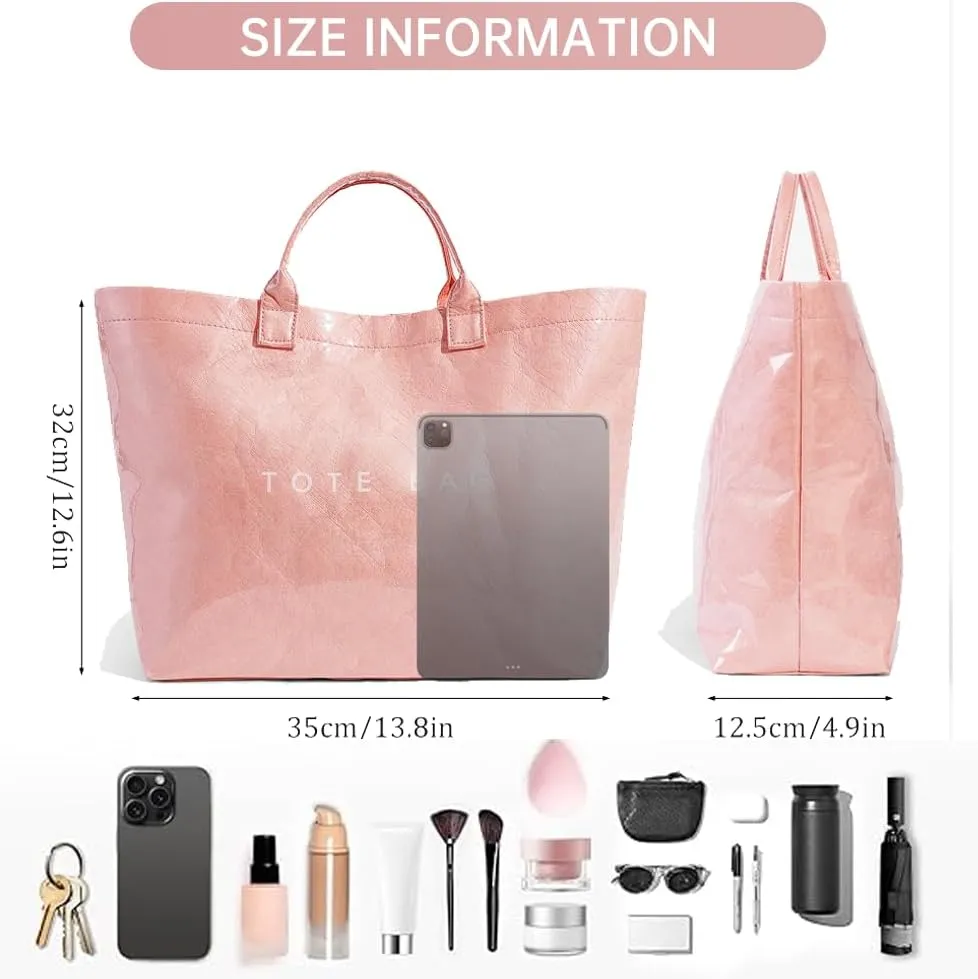 Tote Bag for Women,Large Work Tote Bag Clear Plastic Handbag PVC Letter Printed Bag Kraft Paper Hobo Bag with Handle