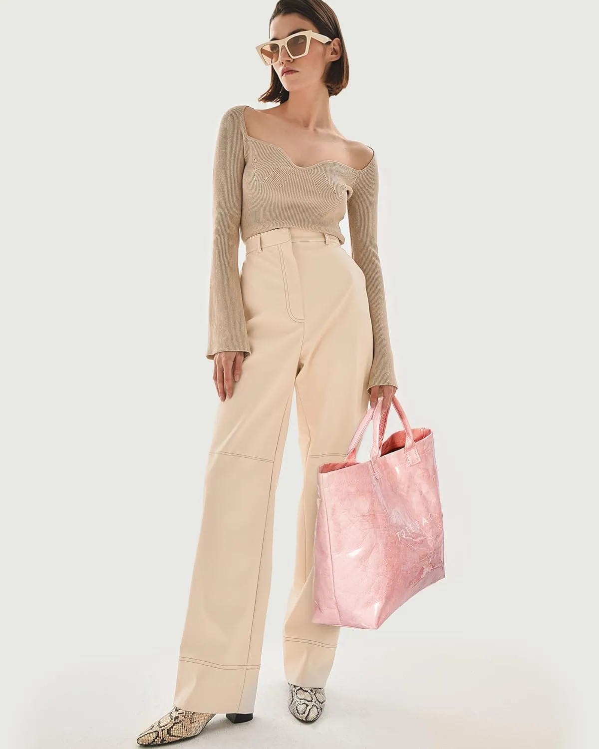 Tote Bag for Women,Large Work Tote Bag Clear Plastic Handbag PVC Letter Printed Bag Kraft Paper Hobo Bag with Handle