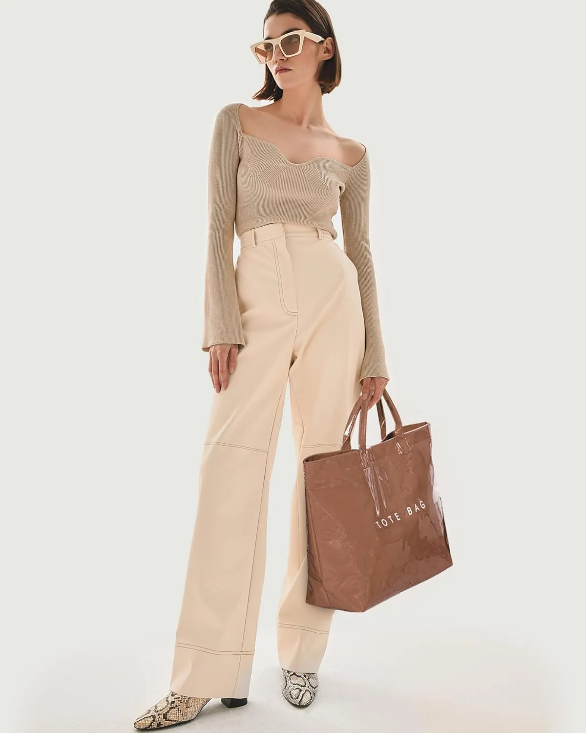 Tote Bag for Women,Large Work Tote Bag Clear Plastic Handbag PVC Letter Printed Bag Kraft Paper Hobo Bag with Handle
