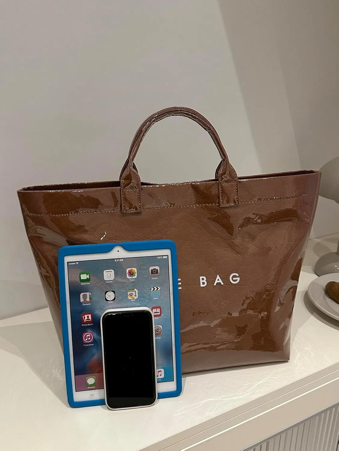 Tote Bag for Women,Large Work Tote Bag Clear Plastic Handbag PVC Letter Printed Bag Kraft Paper Hobo Bag with Handle