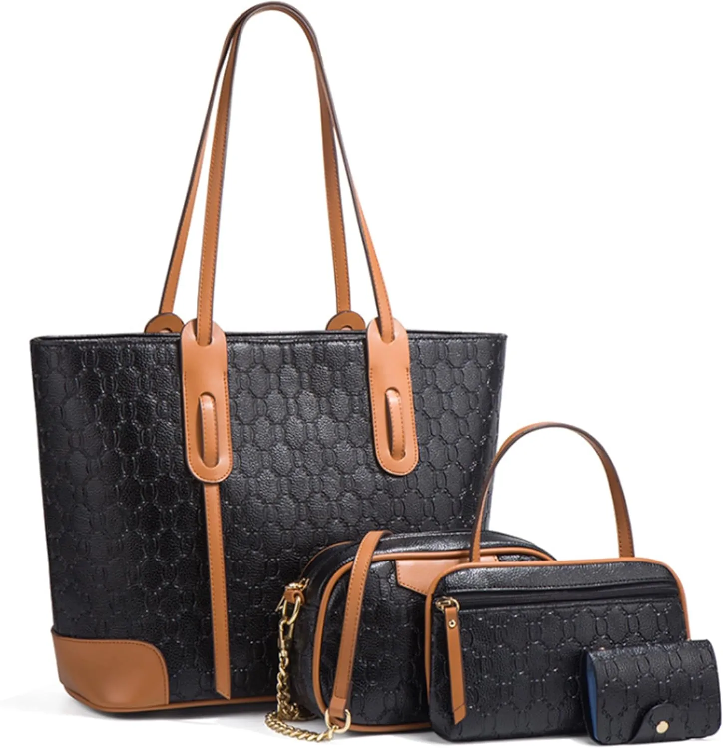 Tote bag, large tote bag, shoulder crossbody bag, large capacity four sets of mother and daughter bags, can be shoulder or armpit (black)