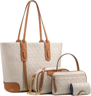 Tote bag, large tote bag, shoulder crossbody bag, large capacity four sets of mother and daughter bags, can be shoulder or armpit (khaki)
