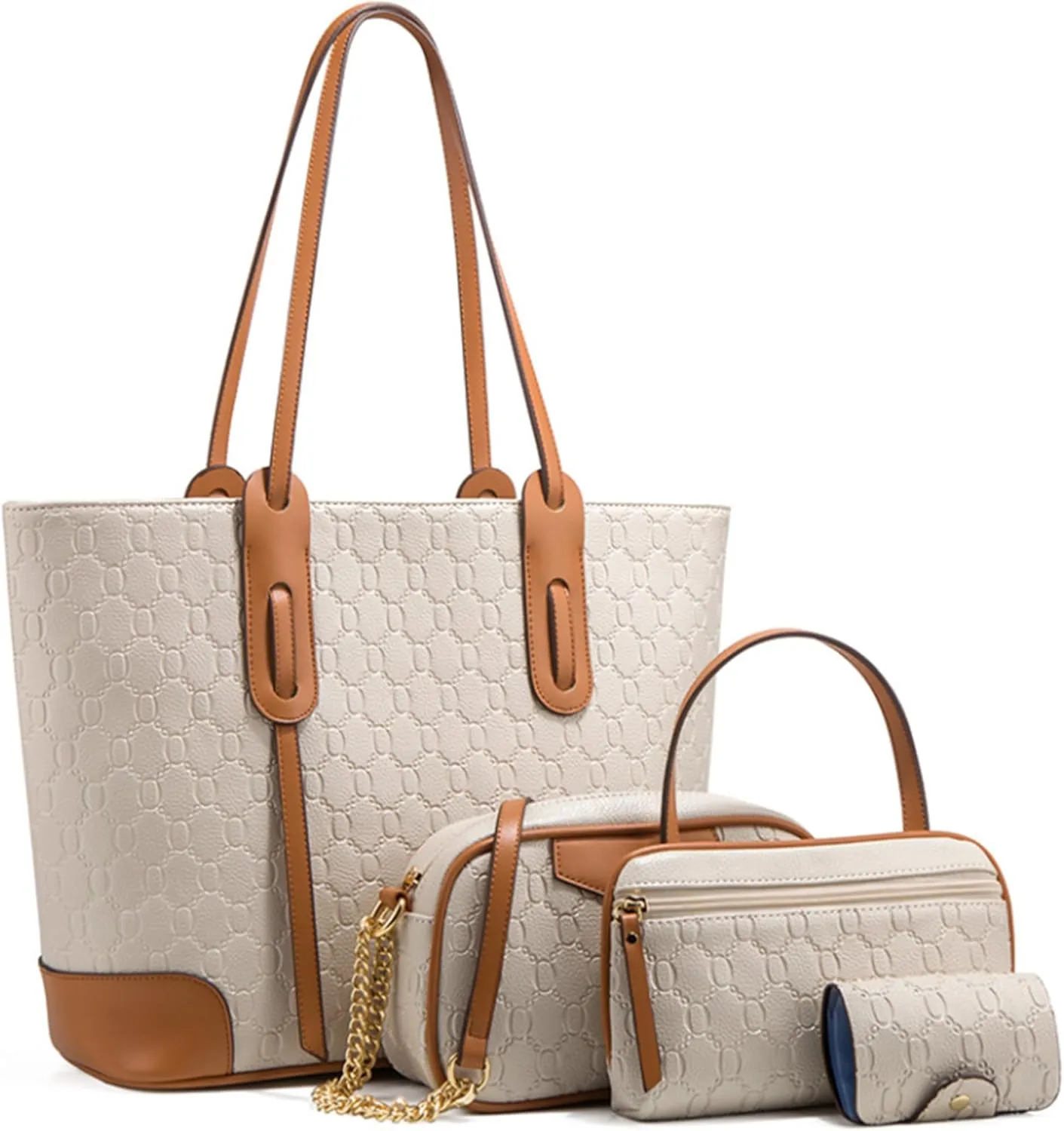 Tote bag, large tote bag, shoulder crossbody bag, large capacity four sets of mother and daughter bags, can be shoulder or armpit (khaki)