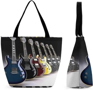 Tote Bags for Women Electric Guitar Versatile Shoulder Bag with Zipper Large Capacity Handbag Beach Bag Reusable Grocery Bag for Shopping Travel Commuting
