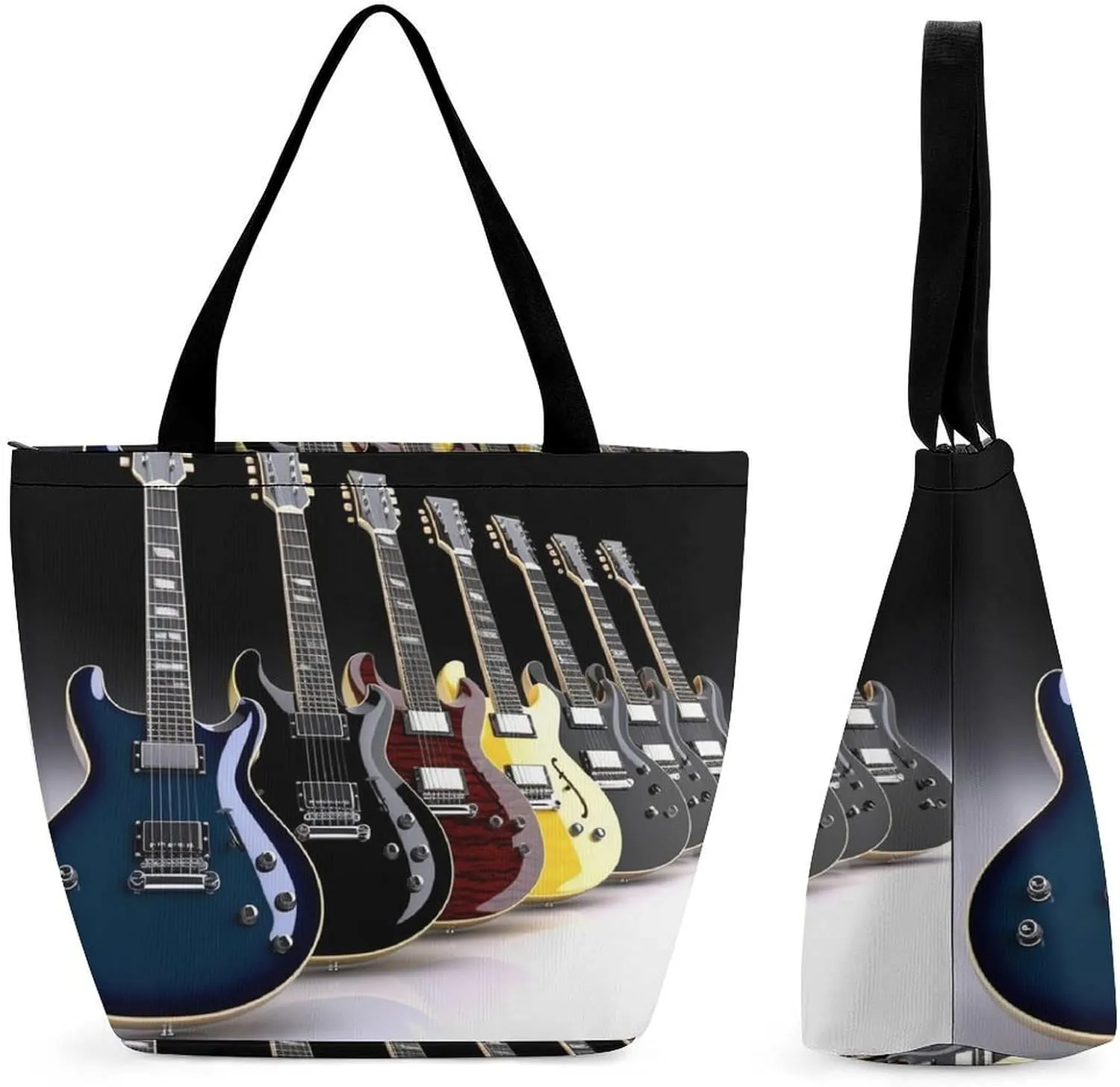 Tote Bags for Women Electric Guitar Versatile Shoulder Bag with Zipper Large Capacity Handbag Beach Bag Reusable Grocery Bag for Shopping Travel Commuting