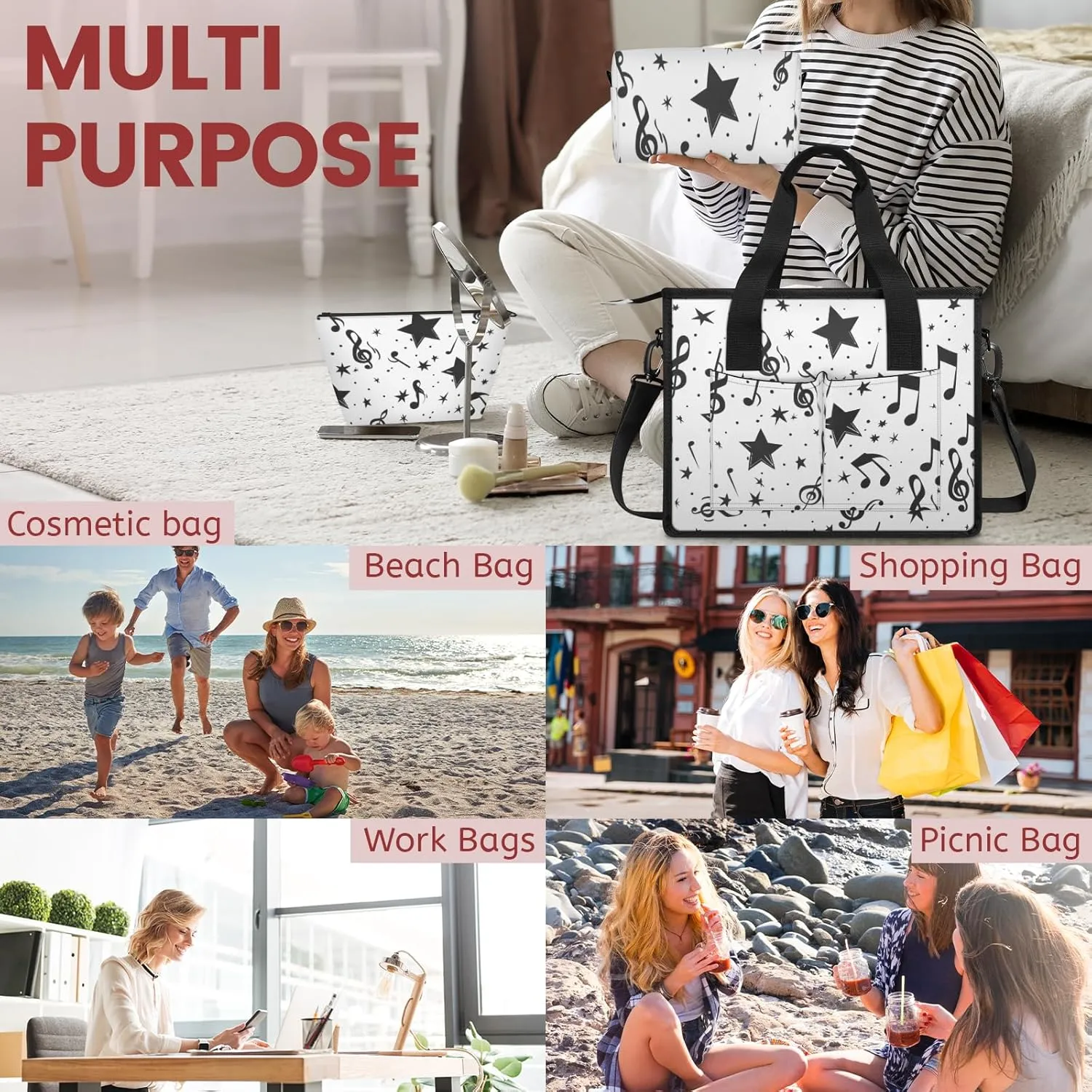 Tote Satchel Bag Set 3PCS for Women,Travel Shoulder Bag Handbag and Wallet Daily Use04